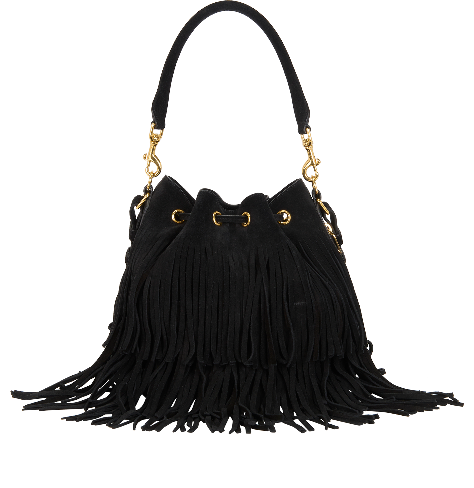 Fringed Bucket Top Handle/Crossbody, &pound;595, Handbags, Black, Suede, Back view